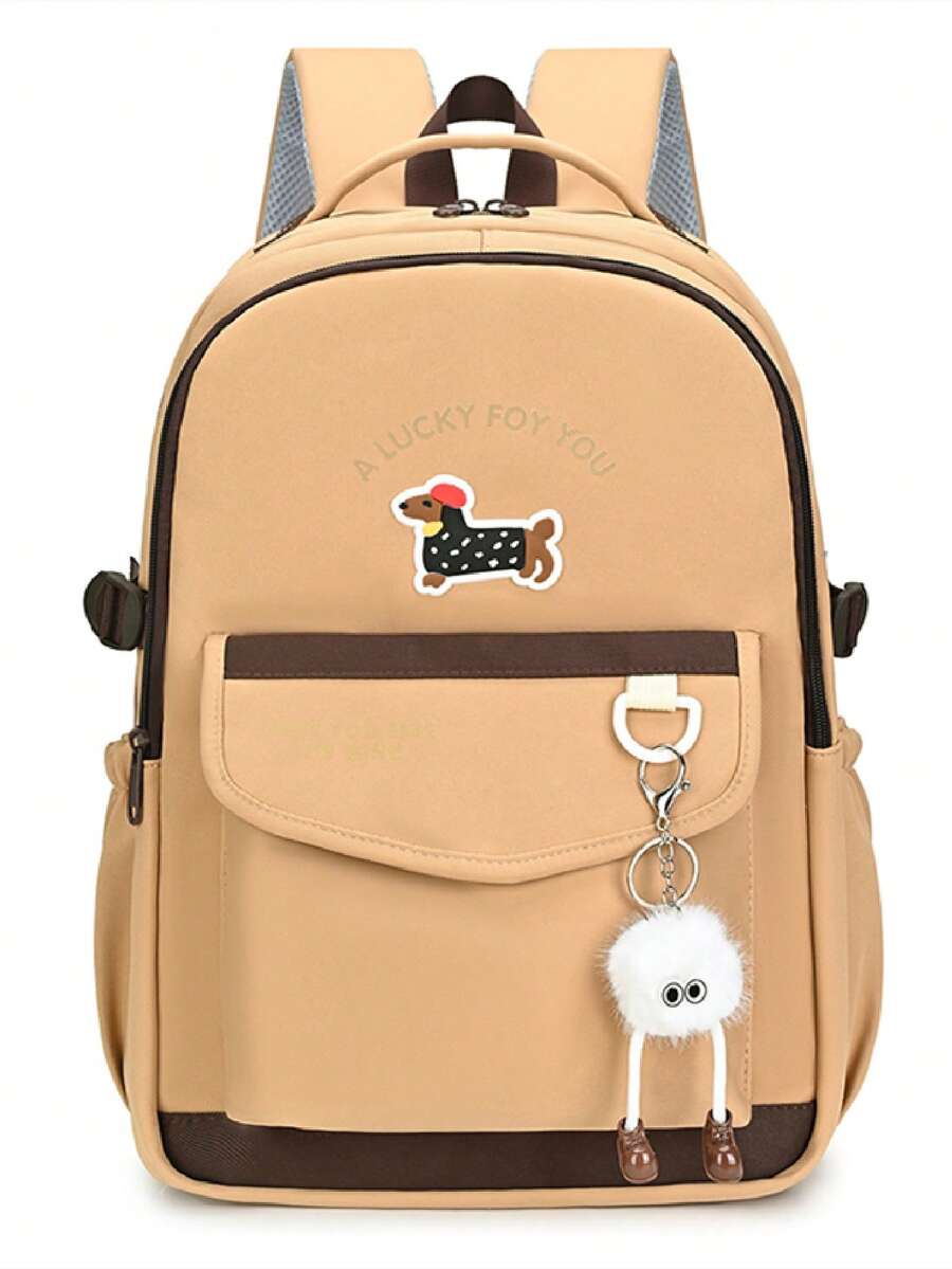 Nueva llegada Mochila estilo universitario, gran capacidad para estudiantes de secundaria y preparatoria - Caqui - Ver 1