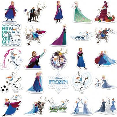 50pcs Stickers, Party Favors, Princess Cartoon Stickers, Anna, Kristoff, Olaf, Sven Stickers, Waterproof Stickers For Books, Diaries, Phone Cases, Laptops, Tablets, Water Bottles, Suitable For Holidays, Birthdays, Rewards