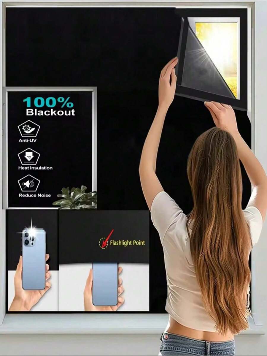 Màn che cửa sổ cản sáng tối nhất, phim đen bảo mật, thích hợp cho nhà ở, nhà cửa, kính màu, rèm cửa phòng ngủ, chống tia UV, chống nắng. - đen - Xem 1
