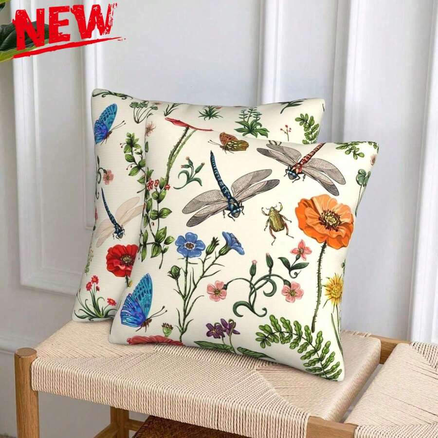 1pc Or 2pc Pack 18x18 Inch Coastal Beach Pillow Covers Double-Sided Printed, Starfish Coral Seahorse Design Fade Resistant Throw Covers For Sofa Bed Patio, Indoor Outdoor Decor Living Room Bedroom Farmhouse Style, Pillow Insert Not Included - Floral - View 1