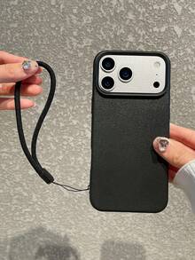 挂绳手机壳,皮革纹理手机壳,简约时尚,兼容/ - 黑色 - 查看 3