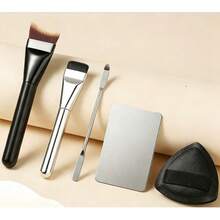 扁平头化妆调色盘、便携式黑色化妆海绵、不锈钢调色盘、面膜刷、化妆工具套装 - 黑色 - 查看 7