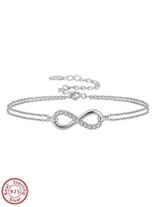 ORSA JEWELS 1 Piece S925 Silver 14k Gold Double Layered Infinite Style And Round Cut Zirconia Chain Bracelet Simple Jewelry For Women, Men For Wedding Party - SB136 - View 10
