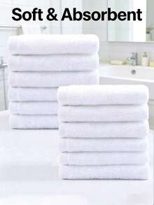 25*25cm Cotton Hotel/Kitchen Absorbent White (Thin) Washcloth, Motel Hand Towel, Multi-Purpose Facial Towel, 5pcs/10pcs Set - White - View 5