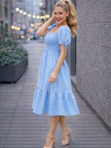 VESTIDO LARGO TIPO CAMPESINO CON MANGA MOD. ALY - Azul Wander - Ver 2