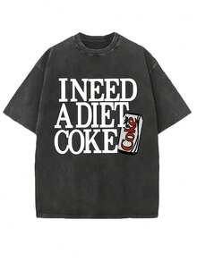 EWH Mens Vintage Washed Cotton T-Shirt Oversized Retro Fit With Diet Co Ke Logo Inspired I Need A Diet Co Ke Print 004-A - 黑色 - 查看 11