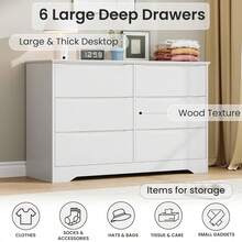 Armario de madera con 6 cajones moderno alto con almacenamiento profundo cómoda grande con parte superior ancha ideal para dormitorio sala de estar pasillo habitación infantil - Blanco - Ver 9