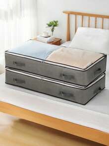 1pc Fabric Foldable Underbed Storage Box, Home Bedding & Clothing Organizer Bag With Zipper & Handle, Space-Saving Large Capacity, Home Organization, Moving Packing - Multicolor - View 6