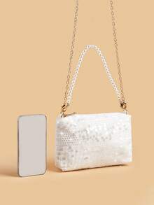 1pc Sequin Velvet Sequins Handbag, Evening Bag, Shoulder Bag, Crossbody Bag, Elegant & Gentle Style - Sequin Velvet - View 5