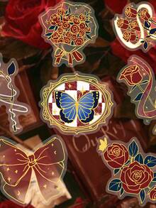 50张烫金系列贴纸 复古玫瑰手写笔记贴纸 适用于剪贴簿、信封、水瓶、笔记本电脑、杂物日记、拼贴卡片制作、手机壳、计划本、DIY工艺品 - 1 Set - 查看 7