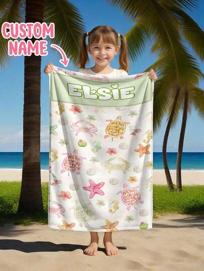 Personalized Children's Beach Towel, Perfect Summer Birthday Gift, Suitable For Various Summer Occasions. Customizable Beach Towel And Accessories, Applicable For Beach, Swimming Pool, Travel, Camping, Yoga And More.