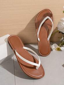 女士平底人字拖,夏季户外露趾编织罗马凉鞋,时尚休闲拖鞋,适合搭配连衣裙、沙滩、公寓等场合,颜色包括白色、米色、黑色、橙色、黄色、紫色、灰色、金色、银色、蓝色、绿色、粉色、棕色、豹纹、海军蓝、水钻等,适合正式场合、度假、波西米亚风等多种风格,舒适的套脚平底鞋。 - 棕色白色 - 查看 5