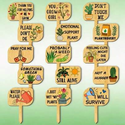 15个木制植物标签，图解植物识别标签，园艺标记，蔬菜幼苗贴纸，手工制作