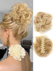 懒人盘发，发夹固定，发髻假发，自然蓬松发髻，覆盖整个后脑勺，合成接发假发发圈 - 彩色 - 查看 15