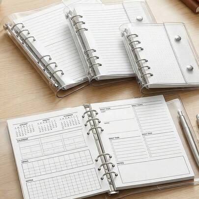 1pc A5/A6/A7 Transparent Loose-Leaf Binder, Sticker Book, Sticker Storage Book, Double-Ring Soft Leather Cover Loose-Leaf Notebook, Replaceable Transparent Inner Pages, Kpop Photo Album, Large Capacity Portable Loose-Leaf Binder, Notebook, Planner, Sticker Book, Protective Cover, School/Office Supplies