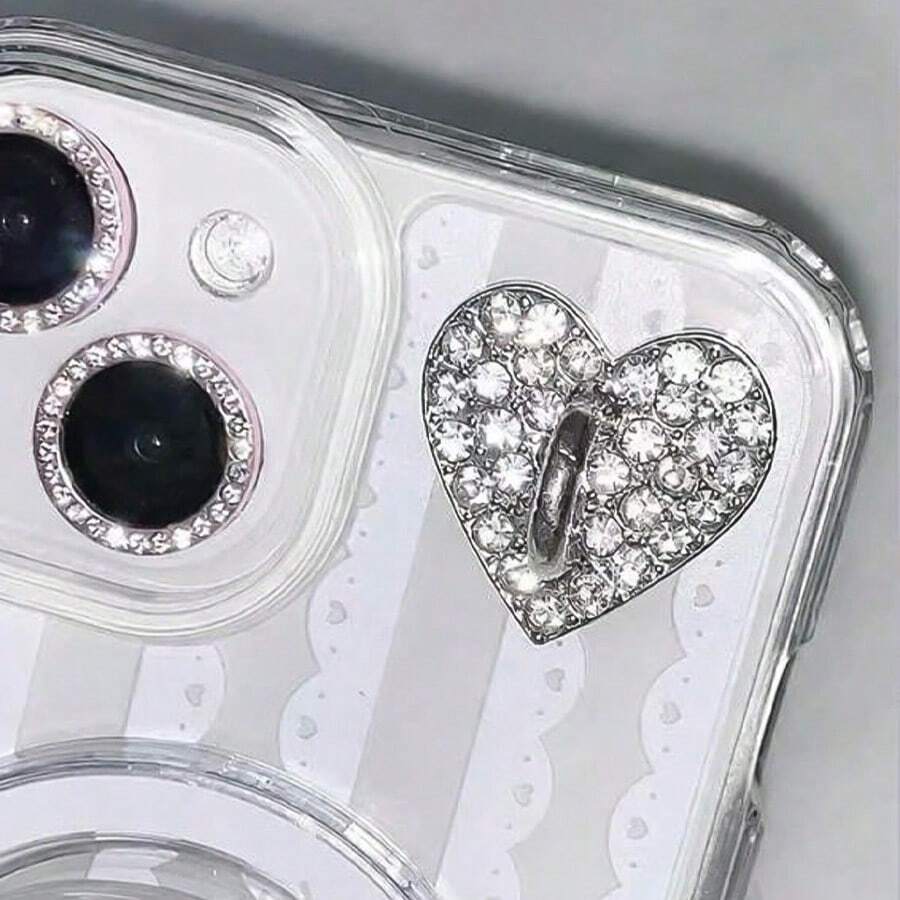 2pcs Silver Heart & Star Shaped Hanging Hooks, Convenient Carry, Adhesive Back To Prevent Falling Off, Fashionable And Elegant - Sparkling Heart - View 1