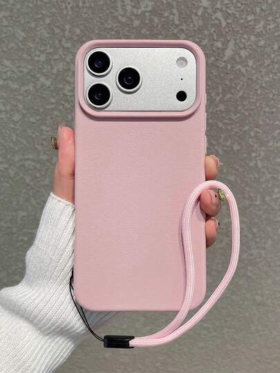 皮革纹理手机壳，带挂绳，简约时尚粉色皮革纹理手机壳，粉色手机壳，粉色挂绳手机壳，兼容苹果/Galaxy