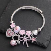 时尚优雅的多元素吊坠设计女士手链，简约珍珠猫咪手链，可拆卸配件，友情/情侣礼物 - 彩色 - 查看 7