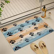 1 pieza Alfombra de baño con estampado de huella de cachorro y patrón de grano de madera retro, alfombra lavable de gel de sílice - huellas de patas de cachorro - Ver 7
