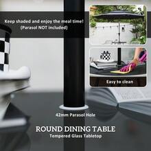 4 Seater Rattan Dining Set Rattan Garden Furniture Set With Parasol Hole Cushions Glass Top Table For Patio Balcony Light Brown - Light Brown - View 7