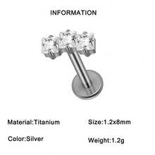 1 件装 CZ 马眼形心形方形月亮星形耳软骨耳廓耳屏耳钉 16g G23 植入式钛金属内螺纹锆石铺镶平底唇鼻唇钉穿刺饰品 男女通用 日常优雅 - 鈦本色 - 查看 18