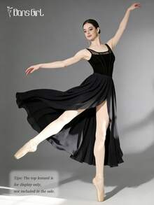 DonsGirl 1pc Women's Ballet Maxi Skirt, Asymmetric Ruffled Design With High Slit, Flowy Dance Dress For Solo Dance, Stage Performance & Carnival Sports - Black - View 9