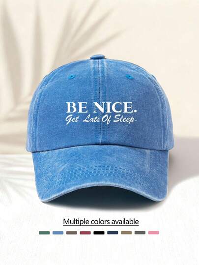 1顶水洗棒球帽，印有“BE NICE”字母图案，复古美式简约休闲百搭时尚，高品质装饰配饰，适合户外活动，男女通用