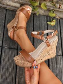 Women's Wedge Platform Bow Deco Open Toe Sandals, Summer - Brown - View 2