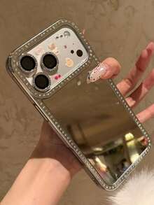 1 chiếc ốp lưng điện thoại sang trọng đính đá lấp lánh, tráng gương, tương thích với iPhone 17 16 15 14 Pro Max, khung mềm mạ điện. - Bạc - Xem 2
