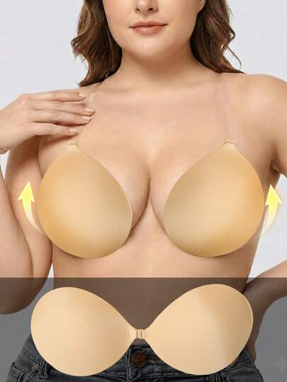 Women's Plus Size Two-Way Wear Adhesive Bra, Hanging Neck With Removable Strap, Ultra-Thin Invisible Push Up Nipple Covers, Support For Backless & Regular Outfits