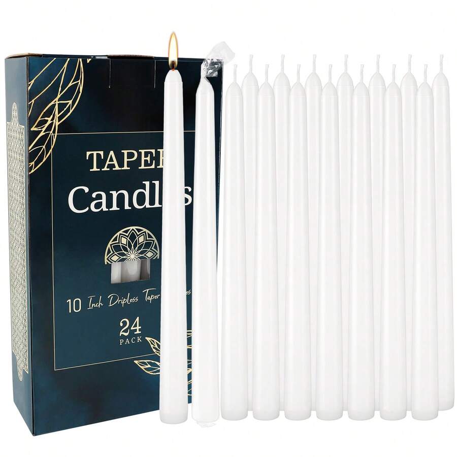 This Set Includes 24 Pcs Of 10-Inch Long Candle Sticks, Providing Elegant White, Orange And Pink Color Options. The Candles Are Designed For Reliable And Clean Burning, With Stable Flame And No Smoke Or Wax Dripping, Ensuring A Comfortable User Experience. With Classic Cone Shape, Each Candle Is 25.4 Cm (10 Inches) Tall And 2 Cm (0.8 Inches) In Diameter, Suitable For Most Standard Candle Holders. - 24Pcs - View 1