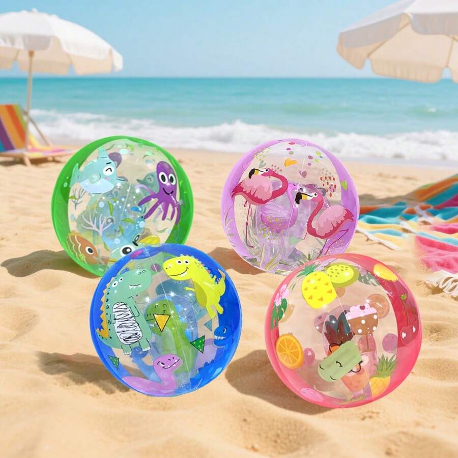 1pc Creative Inflatable Ball, Cute Octopus, Flamingo, Dinosaur Cartoon Pattern Beach Ball, Best Choice For Entertainment, Pool Party, Beach Party - Multicolor - View 1