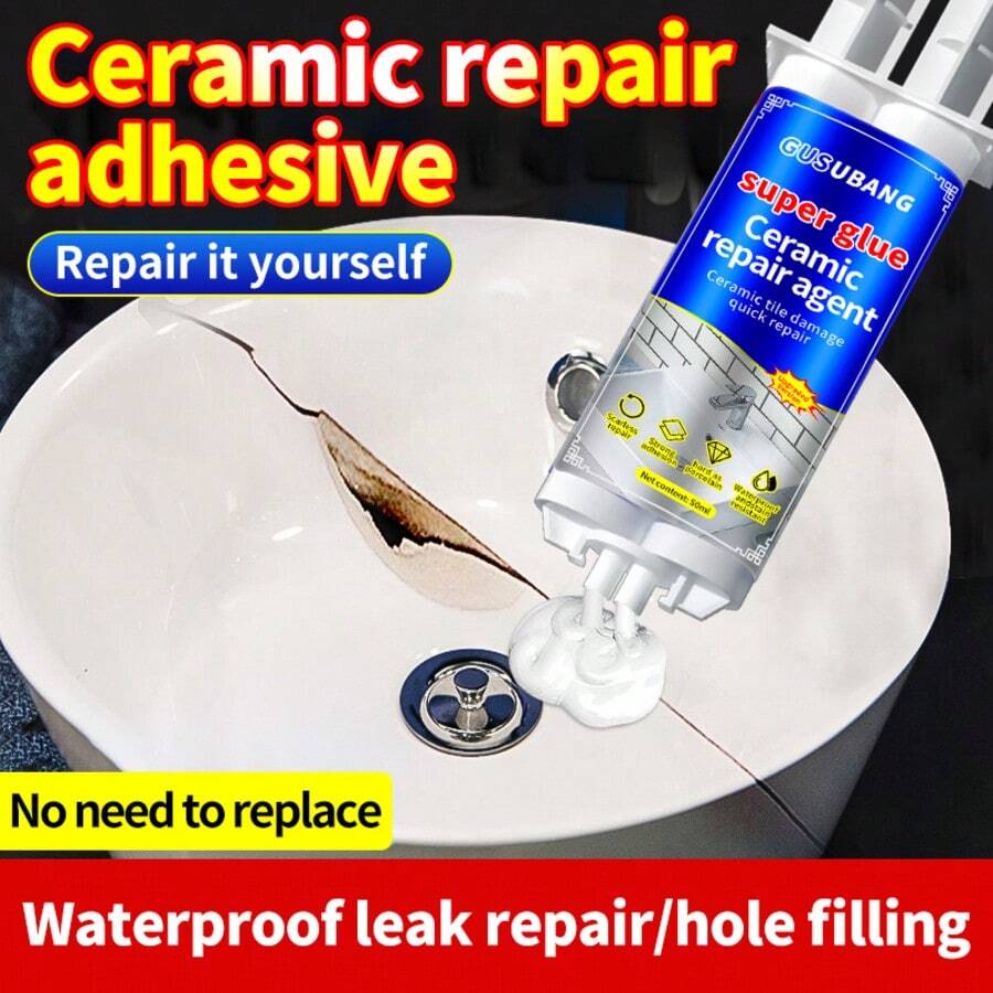 1/2pcs Super Waterproof Ceramic Repair Adhesive, Effectively Repairs Cracks On Sinks, Bathtubs, Toilets, Suitable For Bathroom, Kitchen Repair And Renovation
