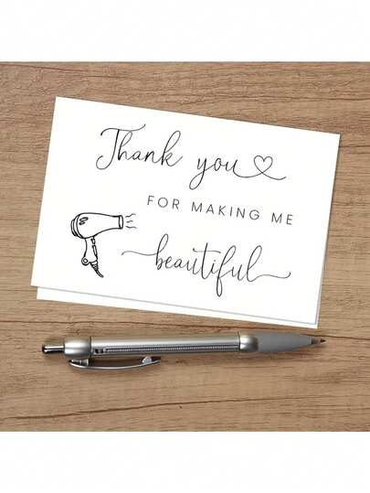 Elegant Wedding Makeup Artist Thank You Card - "Make Me Beautiful For A Day" Design, With Hairdryer Illustration, Memento Of Bride's Radiance And Gratitude, Paper Material, Suitable For Wedding Use, Wedding Stationery | Elegant Thank You Card | Exquisite Design, Wedding Gift