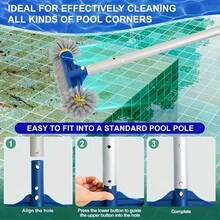 重型双面圆刷泳池清洁刷，可拆卸手柄，加固型泳池刷，适用于地上/地下泳池、水疗池、池壁、池底、台阶、热水浴缸和泳池清洁设备，360°高效清洁工具，专业泳池清洁刷，池壁清洁刷，地下泳池清洁刷 - 彩色 - 查看 3