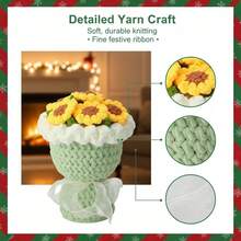 Crochet Knitted Flower Arrangement, Soft Plush Yarn Flowers, Cute Animal Accents, Ideal Gift For All June Celebrations - 綠色向日葵 - 查看 6