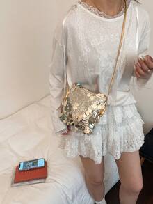 New Fashionable Sequin Mini Shoulder Bag, Unique Small Square Crossbody Bag For Women - Gold - View 8