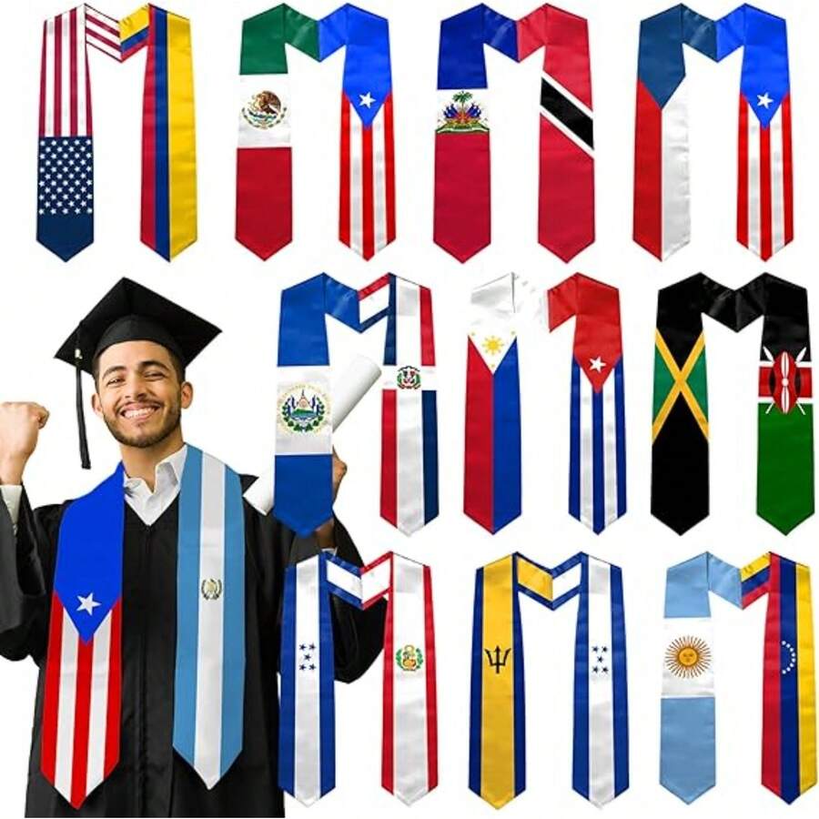 1 unidad de estola de graduación con bandera personalizada, banda de graduación con bandera personalizada, regalos de graduación de la clase de 2026 - 62" x 4.5" - A - Ver 1
