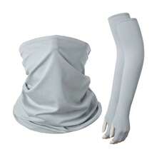 2Pcs/Set UV Sun Protection Arm Sleeves With Face Covering Bandana Neck Gaiter Scarf Ice Silk Cooling Sleeves To Cover Arm Tattoo For Men Summer Outdoor Activities Supplies,Beach,Holiday - Multicolor - View 10
