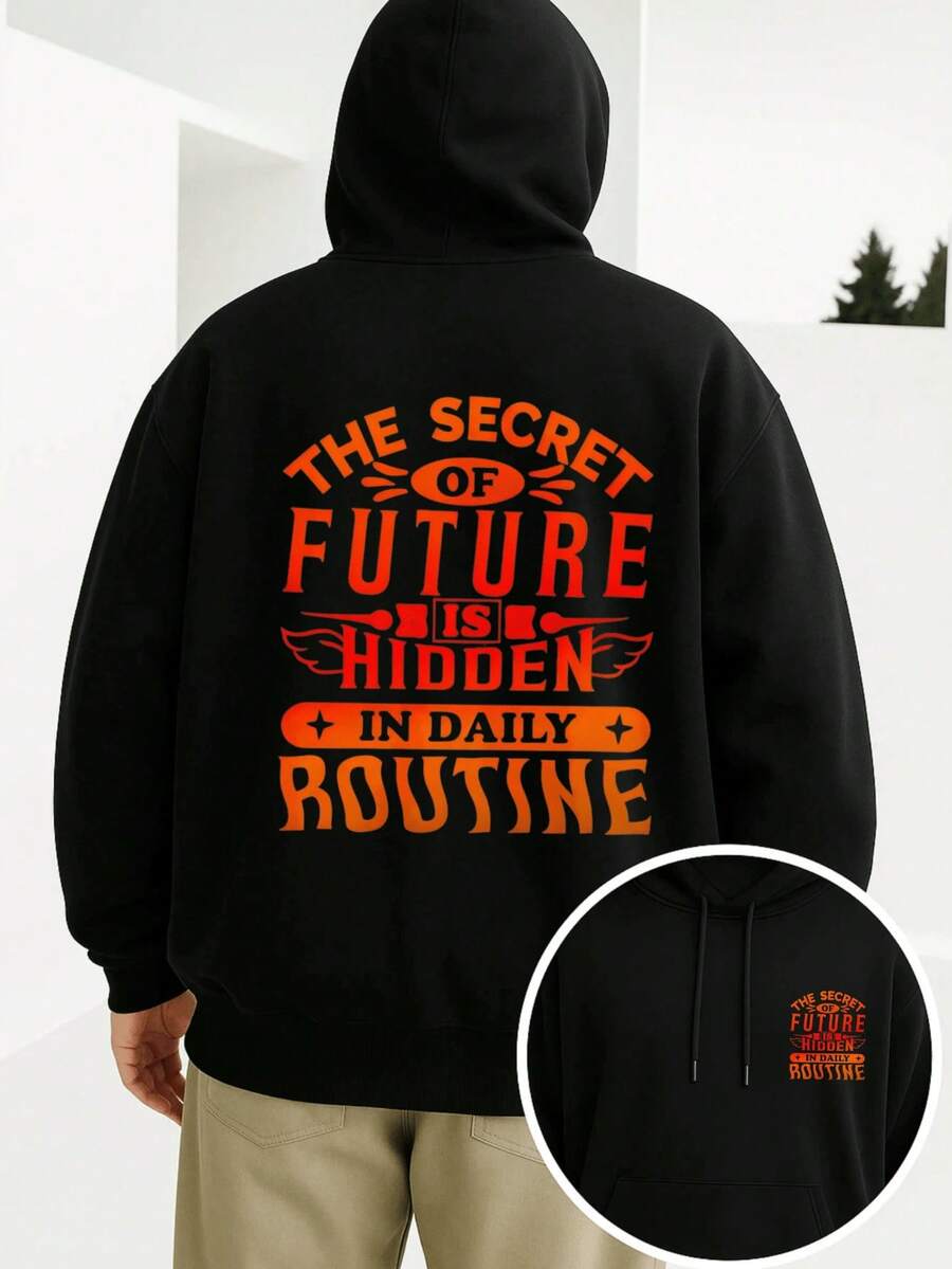 Graphic Hoodie Men Cotton Long Sleeve Tops With Secret Of Future Is Hidden In Daily Routine Print Comfortable Streetwear Fall And Four - Seasons Wear Essentials Hoodie Hoodie Women Sweatshirts Women Hoodies Men's Hoodie Sweatshirts Men Essentials Fear - màu đen - Xem 1