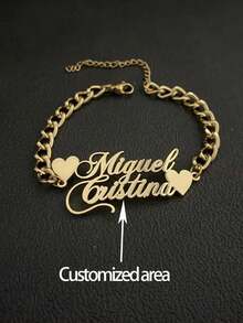 [Custom] 1pc Customized Name Bracelet Cuban Chain, Customized Couples Name Necklace, Unique Bracelet, Personalized Name Bracelet Gift - Multicolor - View 1