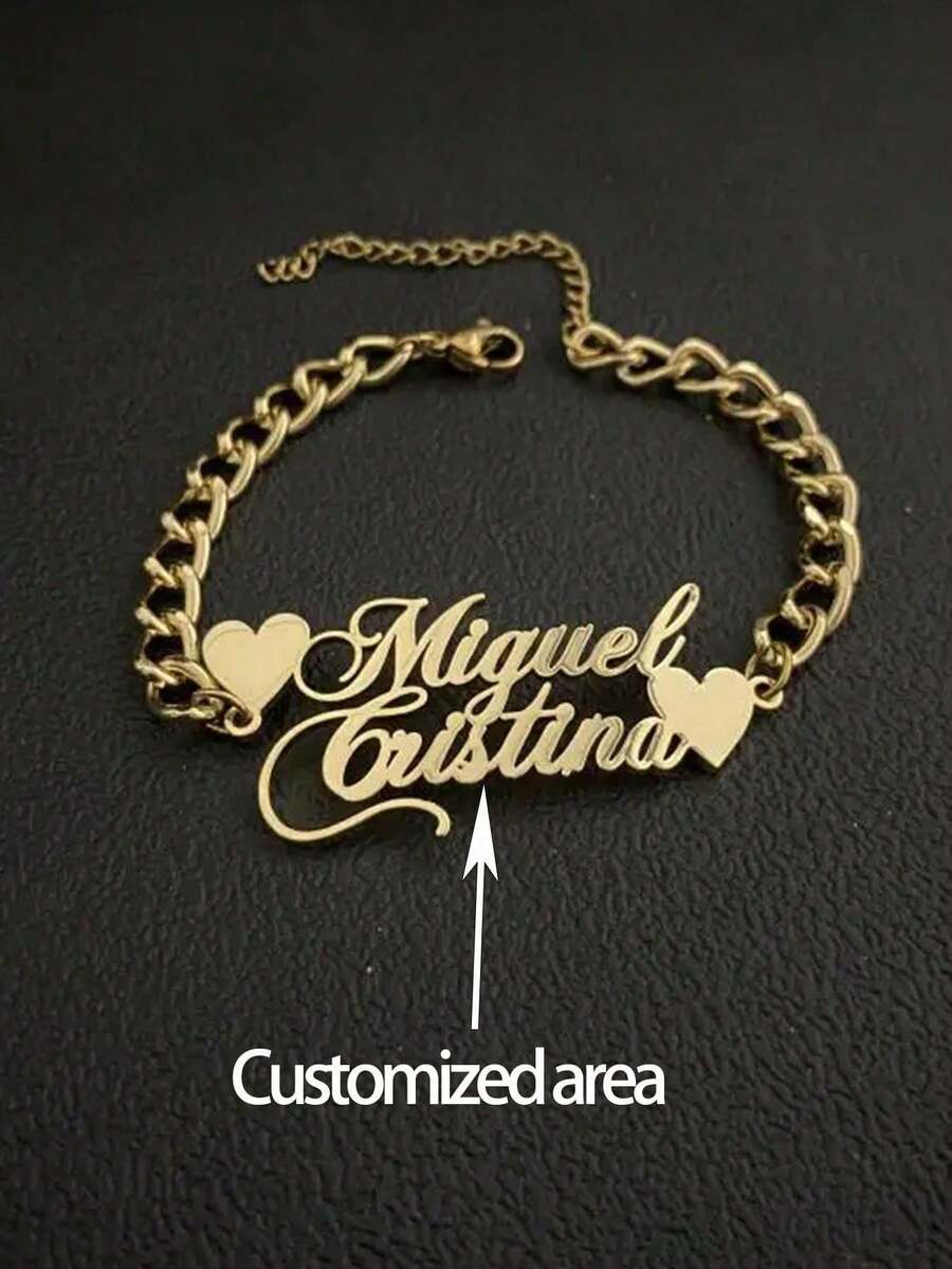 [Custom] 1pc Customized Name Bracelet Cuban Chain, Customized Couples Name Necklace, Unique Bracelet, Personalized Name Bracelet Gift - Multicolor - View 1
