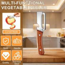 2PCS Multi Functional Premium Vegetable Peeler With Wooden Handle And Bottle Opener,Stainless Steel Blade Kitchen Fruit Potato Pumpkin Papaya Carrot - 1 - 查看 3