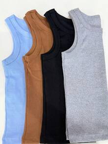 Kit Of 4 Women's Tank Tops, Premium Stylish Blogger-Style Blouse,  Winter Style, Brazil Cup Color. - Baby Blue Khaki Black and Gray - View 1