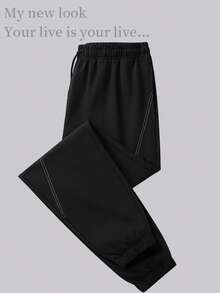 High-Waisted Black Slim-Fit Women's Pants With Visible Seam Design And Elastic Waistband - Black - View 7
