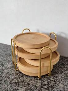 6pcs Bamboo Coasters With Tray - Multipurpose For Large Cups, Stemware, Coffee Mugs, Succulents, Natural Wooden Drink Coasters For Home, Kitchen, Bar Decor - Multicolor - View 3