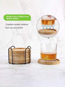 6pcs Bamboo Coasters With Tray - Multipurpose For Large Cups, Stemware, Coffee Mugs, Succulents, Natural Wooden Drink Coasters For Home, Kitchen, Bar Decor - Multicolor - View 6