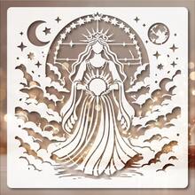 Plantilla de arte celestial femenina reutilizable para pintura en aerosol DIY, adecuada para decoración de paredes del hogar, ropa de tela, bolsas, manualidades hechas a mano, patrones de pintura, etc. - Blanco - Ver 4