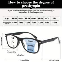 A Set Of 2 Stylish Multifocal Reading Glasses, Featuring Convenient Lenses For Both Near And Far Vision, Classic Fashionable Square Frames, And Comfortable Spring Hinges, Suitable For Both Men And Women. - 藍色 - 查看 12