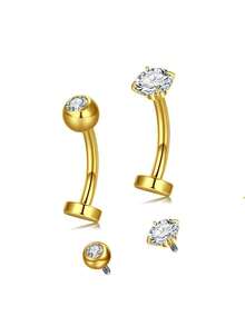 14G 4pcs Floating Belly Button Rings Belly Rings For Women Flat Back Internally Threaded 10mm Stainless Steel Navel Piercing Jewelry With Replacement Tops - Multicolor - View 8